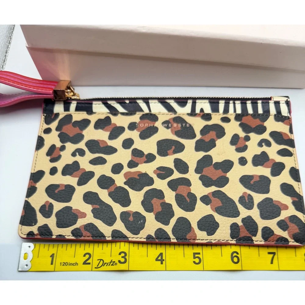 Sophia‎ Webster Leopard Zebra Print Leather Pouch Wristlet Clutch Bag Tan Pink